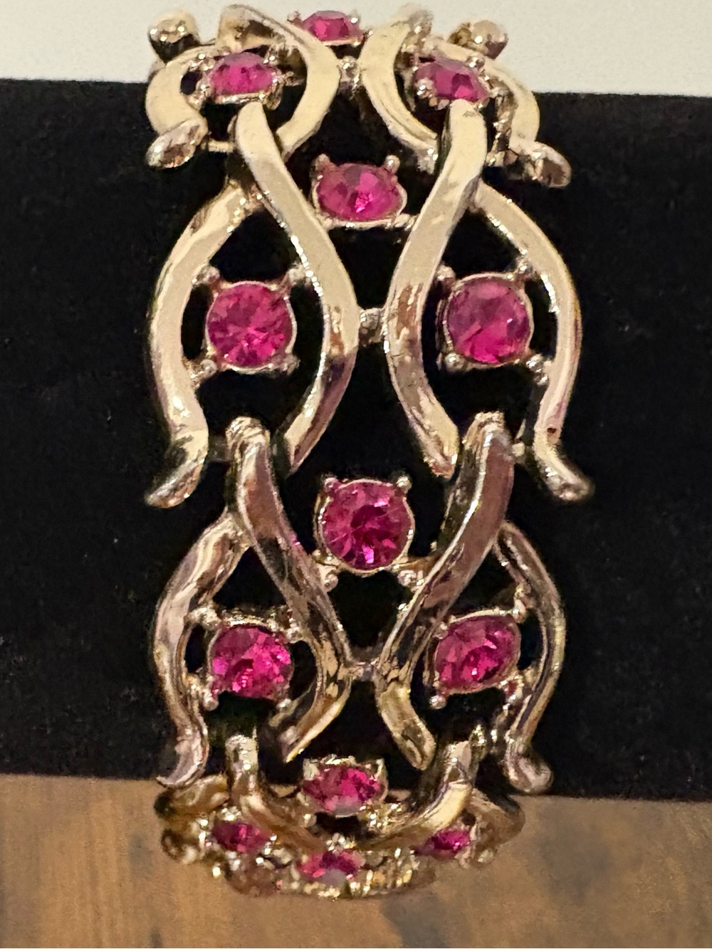 Gold-Tone Pink Crystal Link Fold-Over Clasp Bracelet